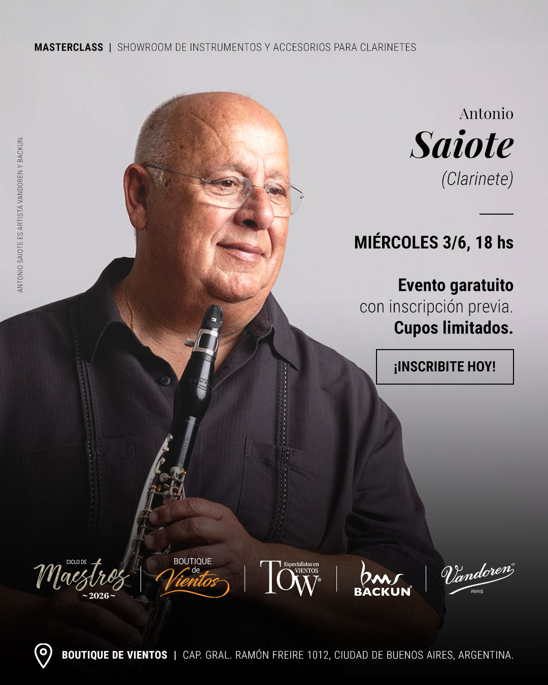 Ciclo de Maestros con ANtonio Saiote en Boutique de Vientos